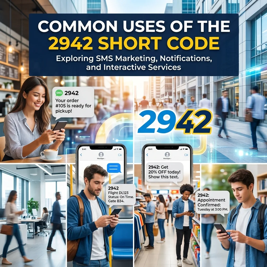 Common uses of the 2942 short code, including SMS alerts, mobile notifications, and text messaging services