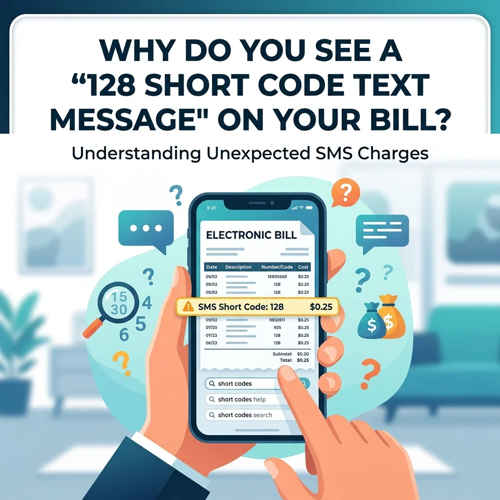 Why a 128 short code text message may appear on your bill, with SMS billing and mobile phone details
