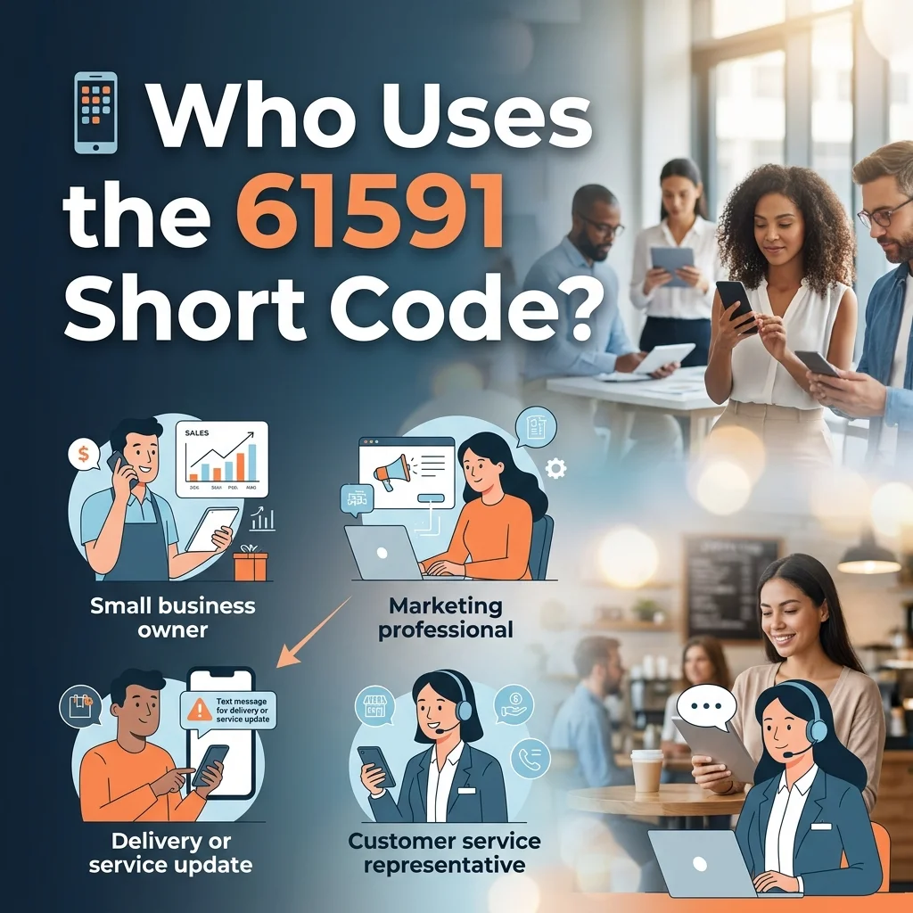 Who uses the 61591 short code, including business notifications, customer alerts, verification messages, and SMS updates